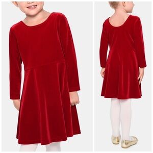Children's Place Velour Long Sleeve Fit & Flare Red Toddler Girl Skater Dress
